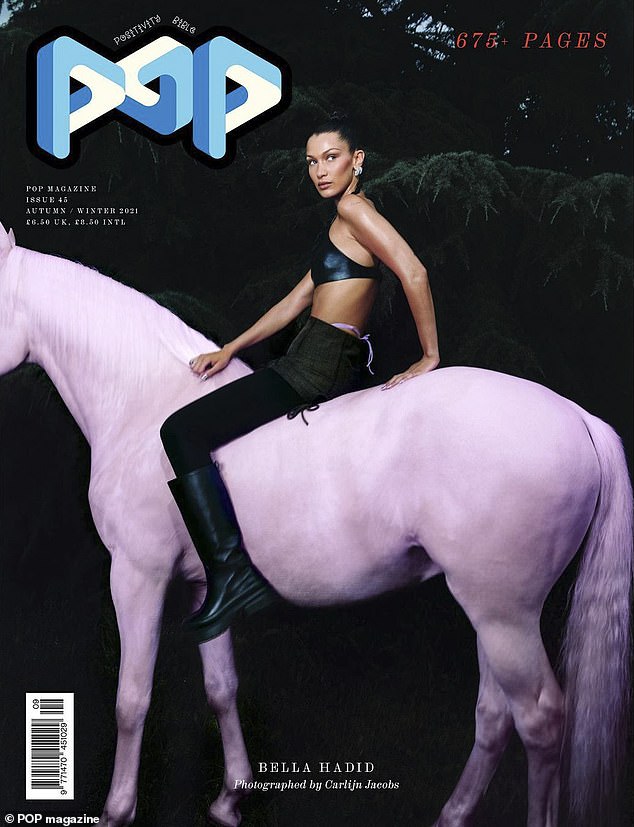 Bella Hadid wearing De Pino stars the news Pop Magazine Cover De Pino AutrementPR